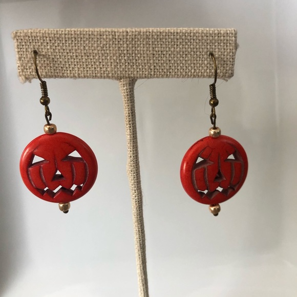 Handcrafted Jack-O-Lantern Earrings - Picture 2 of 2